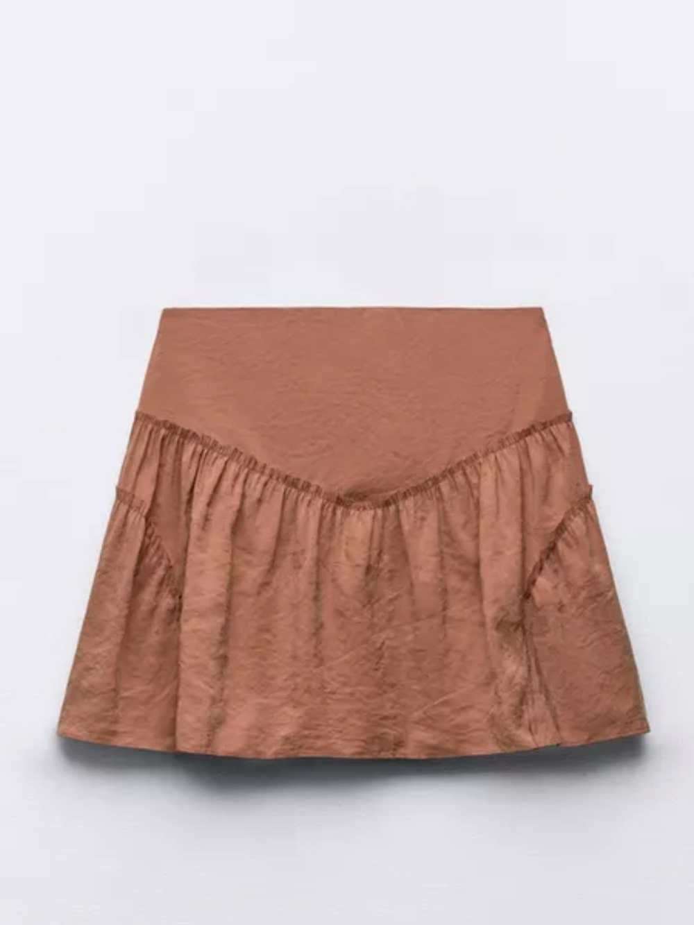 Zara medium Fluid skort Tiered Rust Brown A-Line Mini Skirt with built in shorts